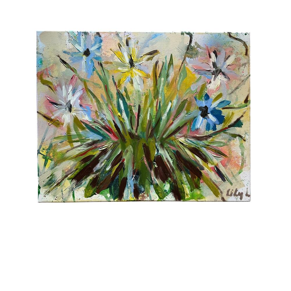 Original Mixed Media on Stretched Canvas Art, 16x20 inches, Floral Extravaganza